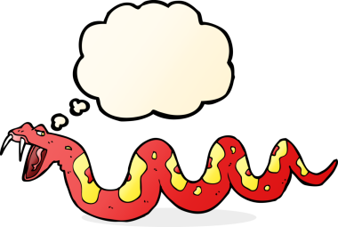 Bir insan tarafından çizilmiş düşünce balonlu zehirli yılan çizgi filmi.