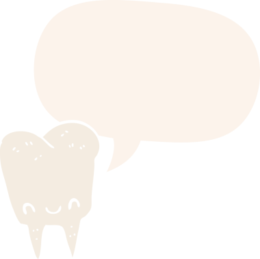 Bir insan tarafından çizilmiş, konuşma baloncuklu çizgi film dişleri.