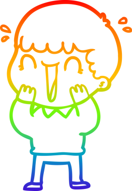 Gökkuşağı gradyan çizgisi bir insan tarafından çizilmiş gülen bir karikatür adamın çizimi