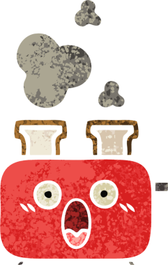 Bir insan tarafından çizilmiş bir tost makinesinin retro çizim stili karikatürü