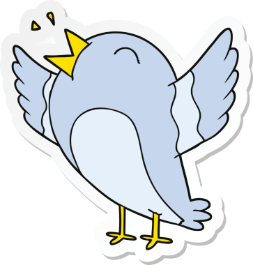 Bir insan tarafından çizilmiş çizgi film kuşunun çıkartması.