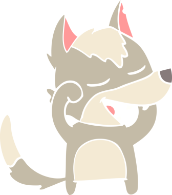 Bir insan tarafından çizilmiş düz renkli çizgi film kurt gülüşü