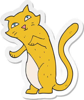 Bir insan tarafından çizilmiş çizgi film kedisinin çıkartması.