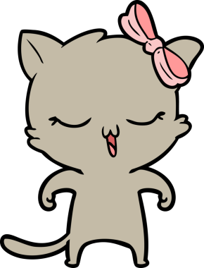 Bir insan tarafından çizilmiş kafasında yay olan çizgi film kedisi.