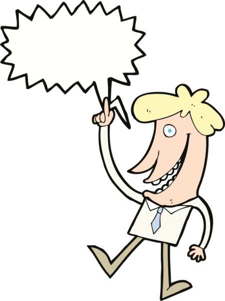 Bir insan tarafından çizilmiş konuşma baloncuğu fikri olan bir çizgi film adamı.