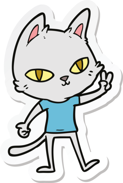 Bir insan tarafından çizilmiş çizgi film kedisinin çıkartması.