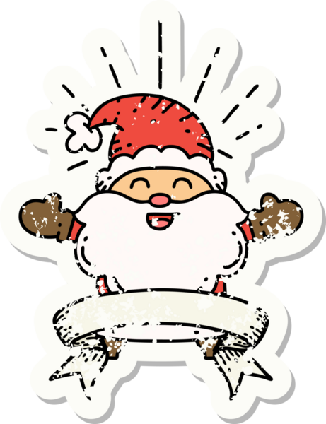 Dövme stili eski bir çıkartma. Mutlu Noel Baba karakteri. Bir insan tarafından çizilmiş.