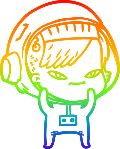 Gökkuşağı gradyan çizgi çizimi bir insan tarafından çizilmiş astronot bir kadın.