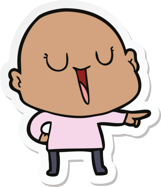 Bir insan tarafından çizilmiş mutlu, kel bir adamın çıkartması.