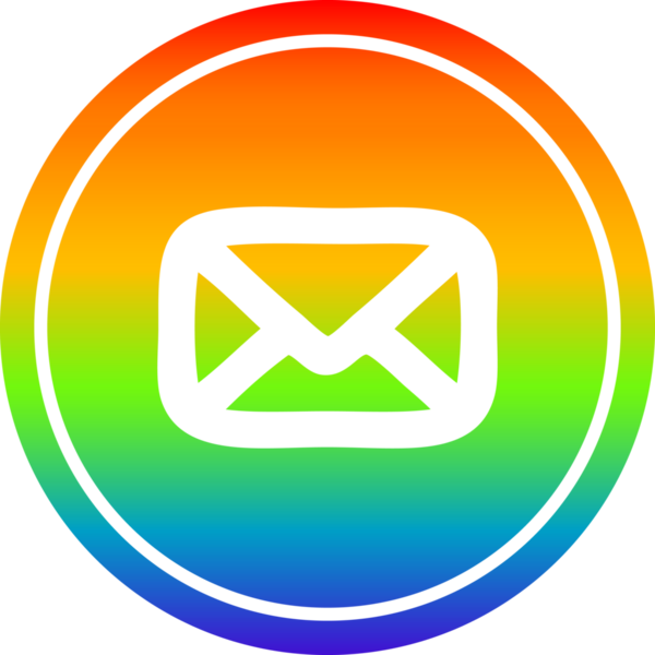 bir insan tarafından çizilmiş gökkuşağı gradyanı olan zarf harfli dairesel simge