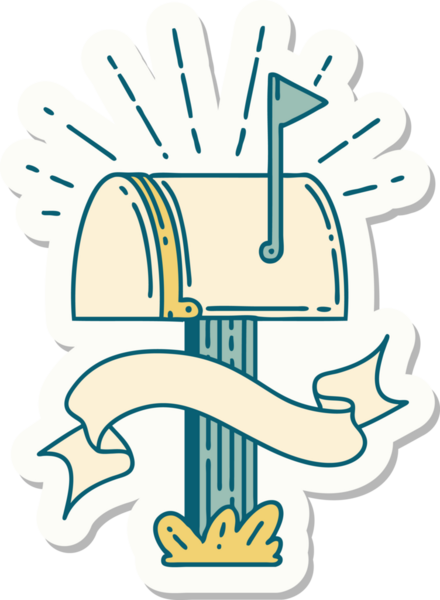 Bir insan tarafından çizilmiş dövme stili kapalı posta kutusu etiketi