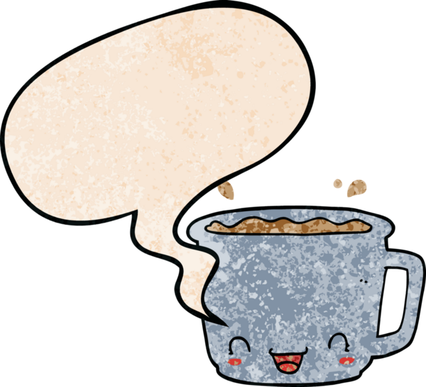 Bir insan tarafından çizilmiş eski moda konuşma baloncuklu bir kahve fincanı.