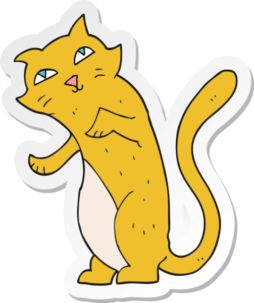 Bir insan tarafından çizilmiş çizgi film kedisinin çıkartması.