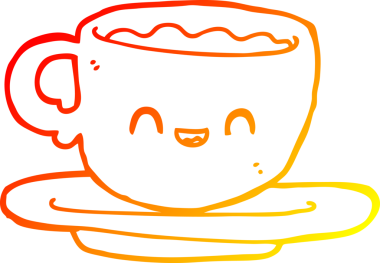 Bir insan tarafından çizilmiş sıcak bir fincan kahvenin sıcak çizgi çizimi