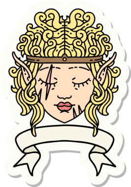 Bir insan tarafından çizilmiş afişi olan barbar bir elf karakterinin çıkartması.