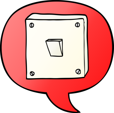 bir insan tarafından çizilmiş yumuşak eğimli konuşma baloncuklu çizgi film ışığı anahtarı