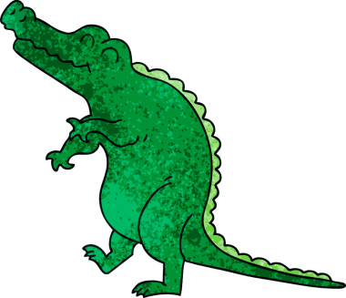 Bir insan tarafından çizilmiş garip çizgi film timsahı.