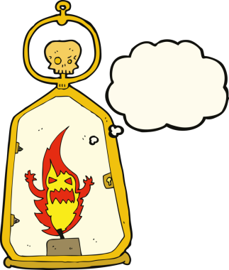 Bir insan tarafından çizilmiş düşünce baloncuklu karikatürlü ürkütücü fener.