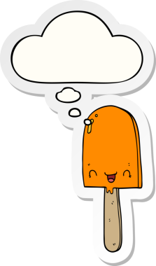 Düşünce baloncuklu buz lolipopu insan tarafından çizilmiş bir çıkartma.