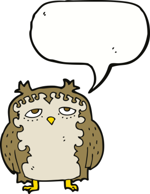 bir insan tarafından çizilmiş konuşma baloncuklu yaşlı baykuş.