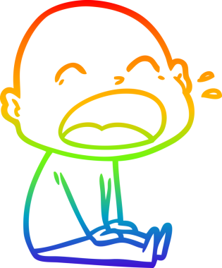 Gökkuşağı gradyan çizgi çizimi. Bir insan tarafından çizilmiş kel adam diye bağıran çizgi film.