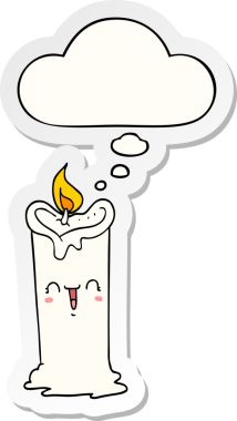 Düşünce baloncuklu çizgi film mutlu mum bir insan tarafından çizilmiş çıkartma