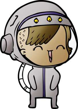 Bir insan tarafından çizilmiş mutlu uzay kızı.