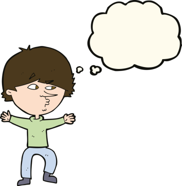 Bir insan tarafından çizilmiş düşünce baloncuğu olan şüpheli bir adam.