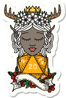 Bir insan tarafından çizilmiş 20 zarlı elf Druid karakterinin çıkartması.