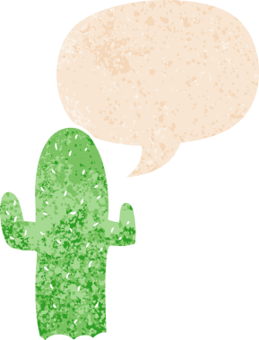 çizgi film kaktüsleri ve grunge içinde konuşma kabarcığı bir insan tarafından çizilmiş rahatsız edilmiş retro dokuma tarzı.