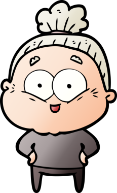 Bir insan tarafından çizilmiş mutlu yaşlı kadın çizgi filmi.