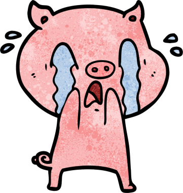 Bir insan tarafından çizilmiş ağlayan domuz çizgi filmi.