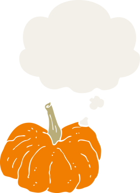 Düşünce baloncuklu çizgi film kabağı insan tarafından çizilmiş.