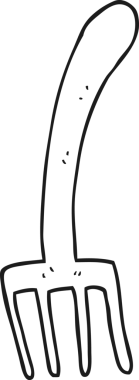 Bir insan tarafından çizilmiş siyah beyaz karikatür çatalı.