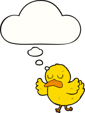 Bir insan tarafından çizilmiş düşünce balonlu ördek.