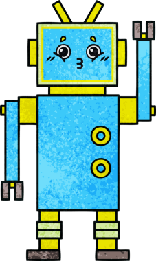 Bir insan tarafından çizilmiş bir robotun retro grunge dokusu