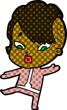 Bir insan tarafından çizilmiş bilim kurgu elbiseli bir kızı şaşırtan çizgi film.