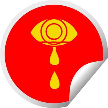 Bir insan tarafından çizilmiş ağlayan bir gözün dairesel soyma etiketi.