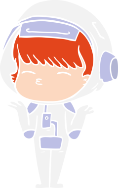 Düz renkli çizgi film meraklısı astronot bir insan tarafından çizilmiş.