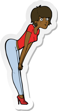 Bir insan tarafından çizilmiş bir şeye bakan bir karikatür kadının çıkartması.