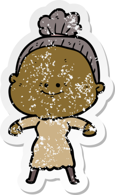 Bir insan tarafından çizilmiş mutlu, yaşlı bir kadının sıkıntılı çıkartması.