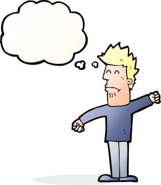 Bir insan tarafından çizilmiş düşünce baloncuğu olan stresli bir adam.