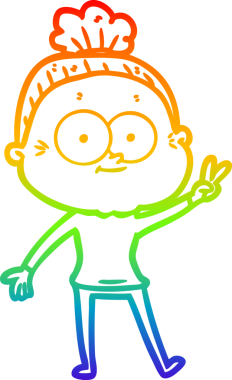 Gökkuşağı gradyan çizgi çizimi Bir insan tarafından çizilmiş mutlu yaşlı kadın