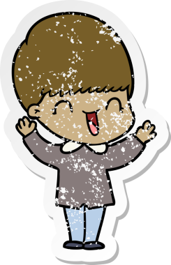 Bir insan tarafından çizilmiş mutlu çizgi film çocuğunun sıkıntılı çıkartması.