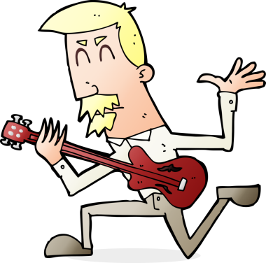 Bir insan tarafından çizilmiş elektro gitar çalan karikatür adamı.