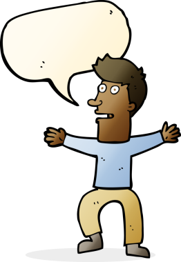 Bir insan tarafından çizilmiş konuşma baloncuğu olan ürkmüş bir adam.