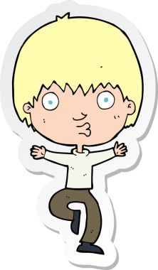 Bir insan tarafından çizilmiş heyecanlı bir çocuğun çıkartması.