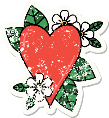 Bir insan tarafından çizilmiş botanik bir kalbin geleneksel stil dövmesi.