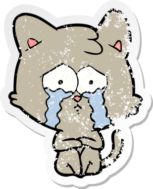 Bir insan tarafından çizilmiş ağlayan kedi çizgi filminin hüzünlü çıkartması.