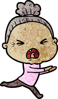 Bir insan tarafından çizilmiş kızgın yaşlı kadın çizgi filmi.